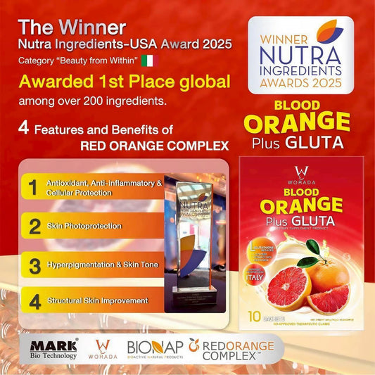 WORADA ITALY Imported Blood Orange Plus Gluta Glutathione Whitening Supplement Reveal Radiant Bright & Clear Skin from Within Premium Blood Orange Extract + Anti-Aging Detox & Inner Beauty Formula Dietary Italy Ingredients for Inner Beauty Formula Edible