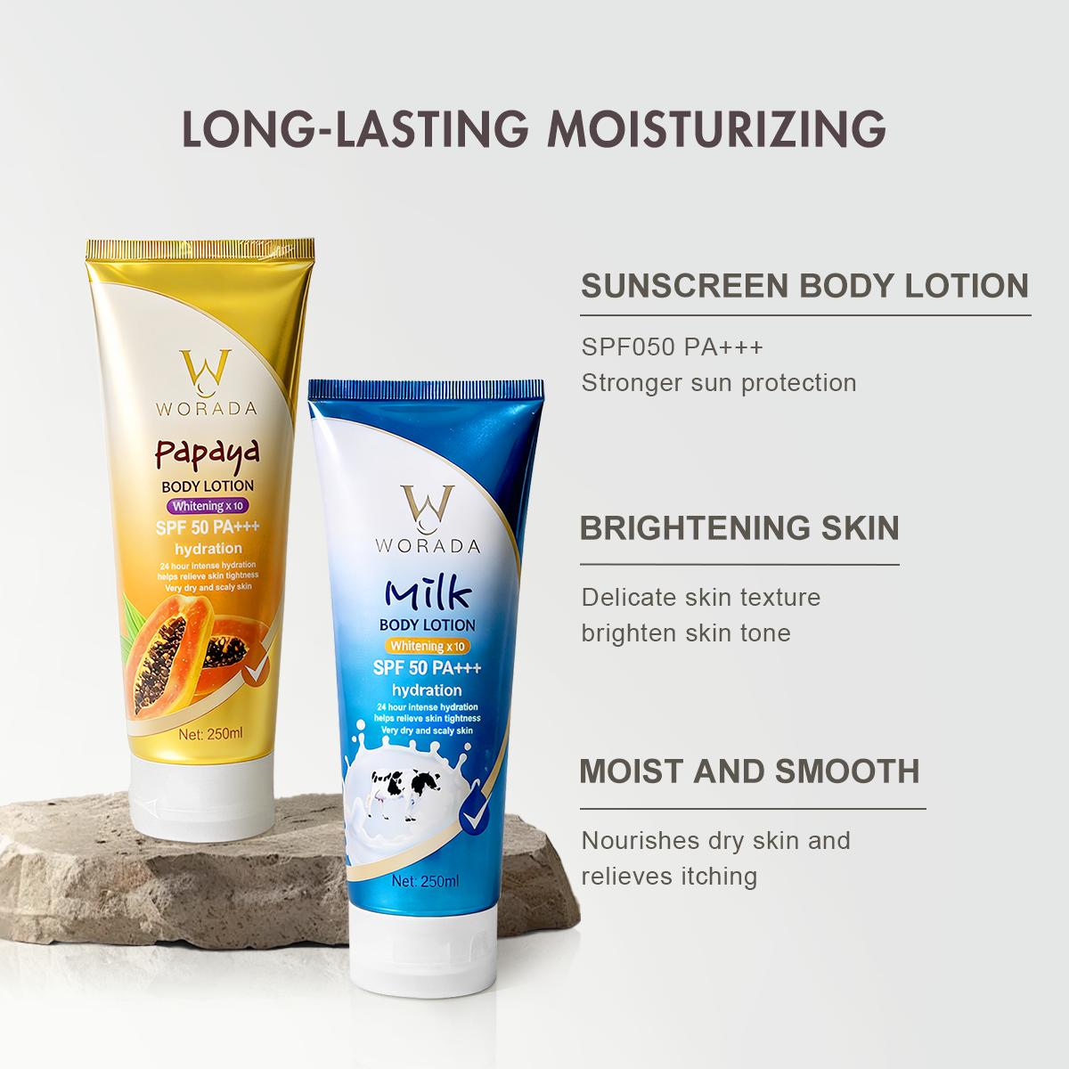 [FDA Approved] WORADA SPF50 Whitening Body Sunscreen+10% Niacinamide Serum, Moisturizes, Brightens Skin, Repairs, Lightweight Daily Lotion, Controls Oil, Reduces Acne, Blemishes & Redness, Fast Results, All Skin Types, UV Protection, Glutathione Whitening