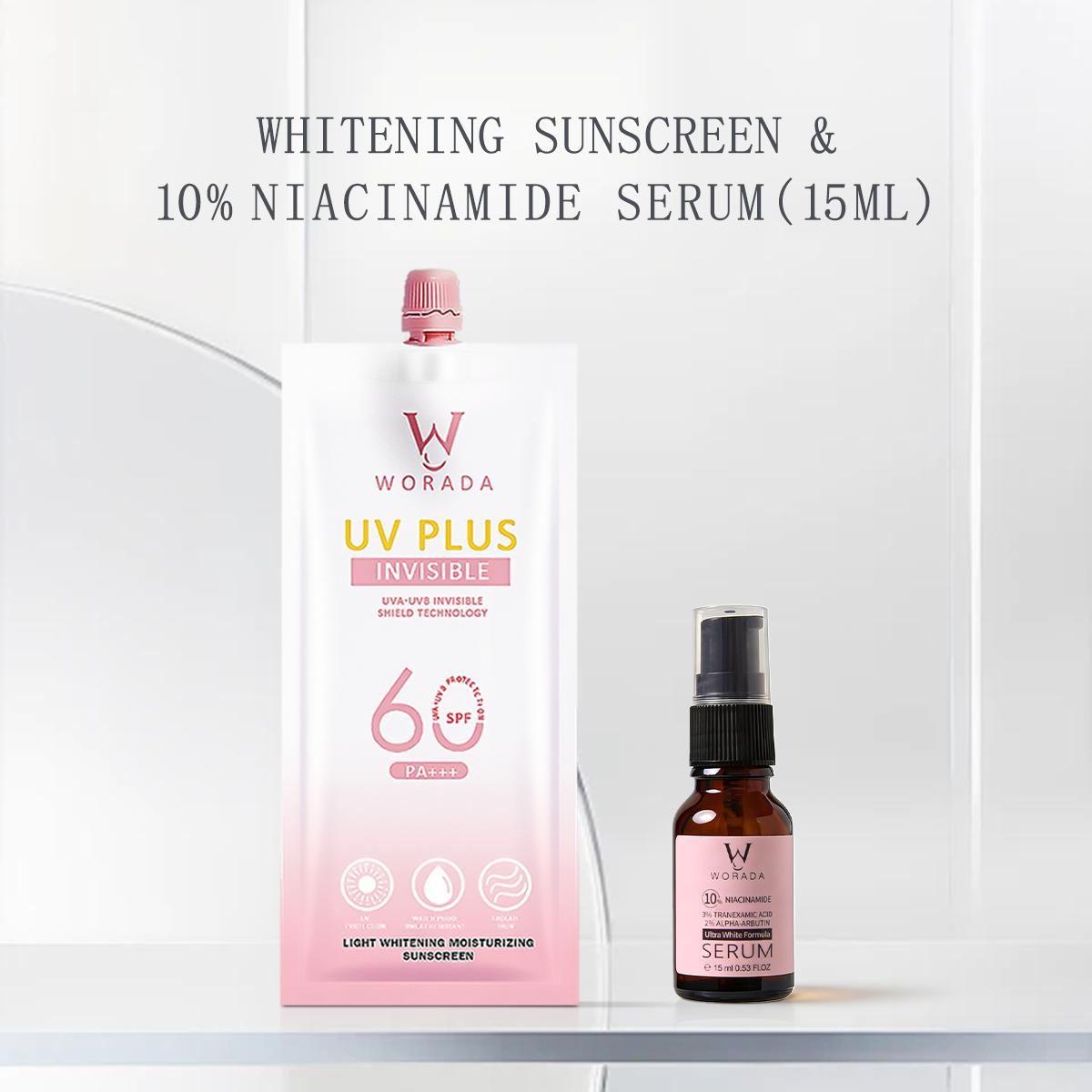 [FDA Approved] WORADA 10% Niacinamide Brightening Revive Serum + SPF60 Sunscreen, Sun Serum Heart Evangelista, Barrier Care Luxury, Whitening Essence for Acne Marks & Dark Spots, Deep Hydration, Redness Relief, Barrier Repair, Waterproof, Travel-Friendly