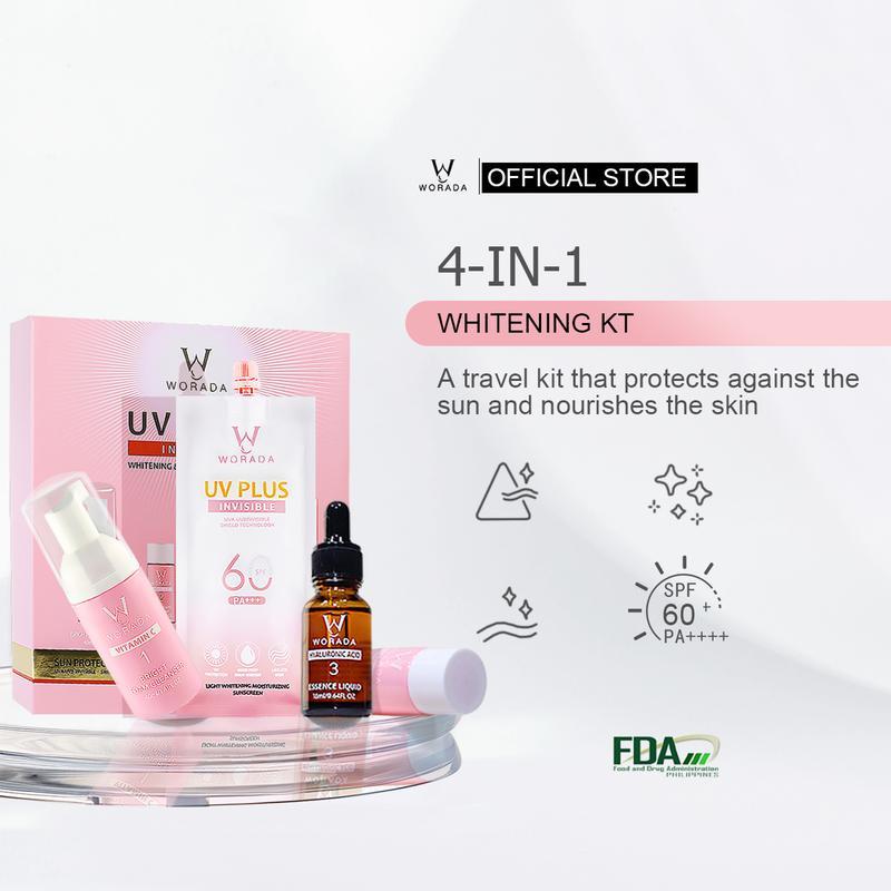 [FDA Approved]WORADA Whitening Rejuvenating Set UVPlus Brightening Repairing Suitable For All Skin Type VitaminC foam cleanser/Vitamin C toner/Hyaluronic acid essence/SPF60 sunscreen Skin Repair Moisturizer Kit Soothing Cleansing Hydrating Moisture