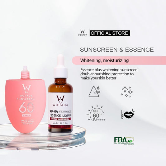[FDA Approved] WORADA COMBO SPF60 SUNSCREEN AND 4DHA HYALURONIC SET sun protection,whitening and moisturing Facial Moisture Skincare Bright Hyaluronic Acid Nourishing Uv Skin Repair Comfort Moisturizer Gentle Radiant Hydrating Pack Hydrate Serums