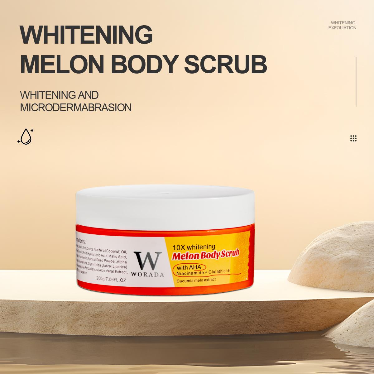 WORADA 10X Whitening Bleaching Whipped Melon Body Scrub 200g Exfoliating Gel Whitening Skin Cleaning Bath For All Skin Type (Niacinamide + Glutahione Cucumis melo extract) Body Care Skin Repair Skin Care Hydrating Moisturize Moisturizer Moisture Cleanser