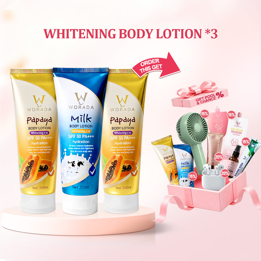 [Something Extra] WORADA SPF50 Body Sunscreen Lotion | 3 Pcs + Free Bonus Product | Whitening UV Protection Moisturizing | Lightweight Body Sunblock SPF50 Daily Protection
