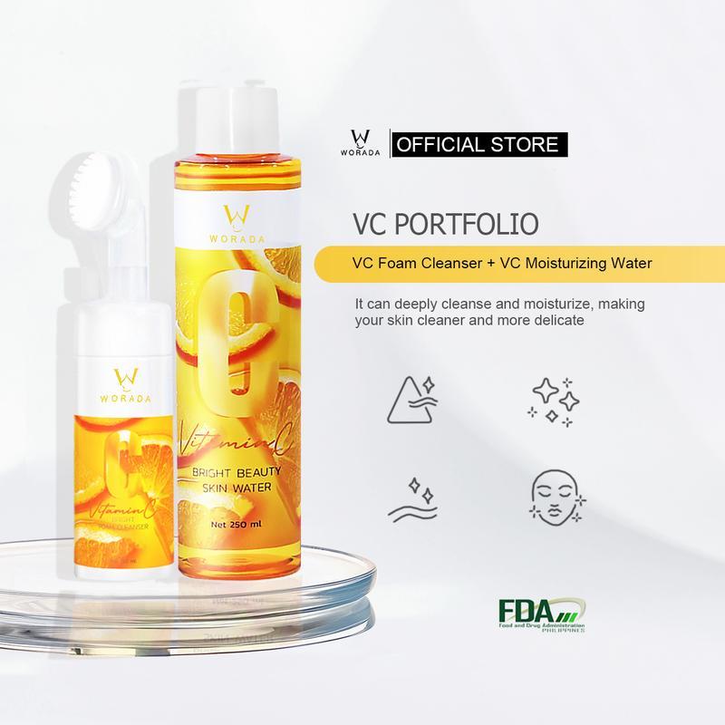 【FDA Approved】Worada  2in1 Vitamin C Bright Foam Cleanser & Bright Beauty Skin Water Set for All Skin Types Exfoliate Radiance Moisturize Hydrate Lemon Facial Cosmetic Moisture Hydrating Cleansing Moisturizer