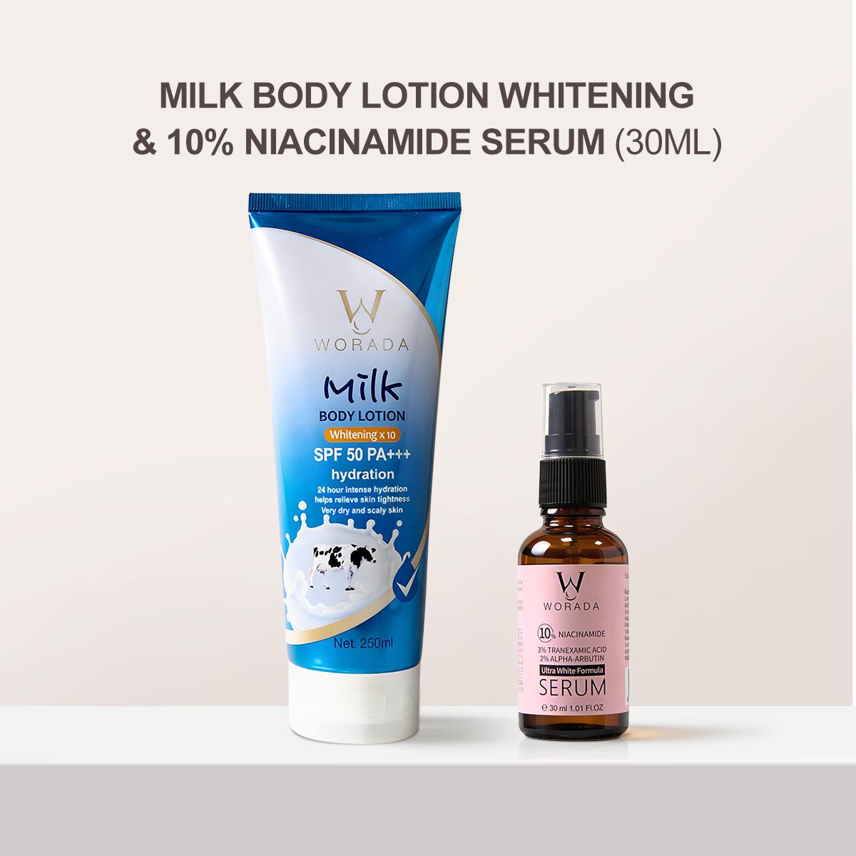 [FDA Approved] WORADA SPF50 Whitening Body Sunscreen+10% Niacinamide Serum, Moisturizes, Brightens Skin, Repairs, Lightweight Daily Lotion, Controls Oil, Reduces Acne, Blemishes & Redness, Fast Results, All Skin Types, UV Protection, Glutathione Whitening