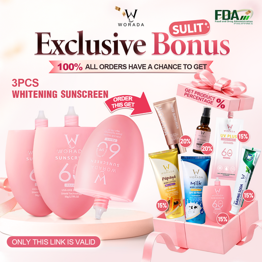 [Something Extra]  3 Pcs WORADA SPF60 Sunscreen | + Free Bonus Product | Non-Sticky Waterproof UV Protection | Facial Sunscreen Sunblock SPF60 PA+++ Whitening Makeup Primer