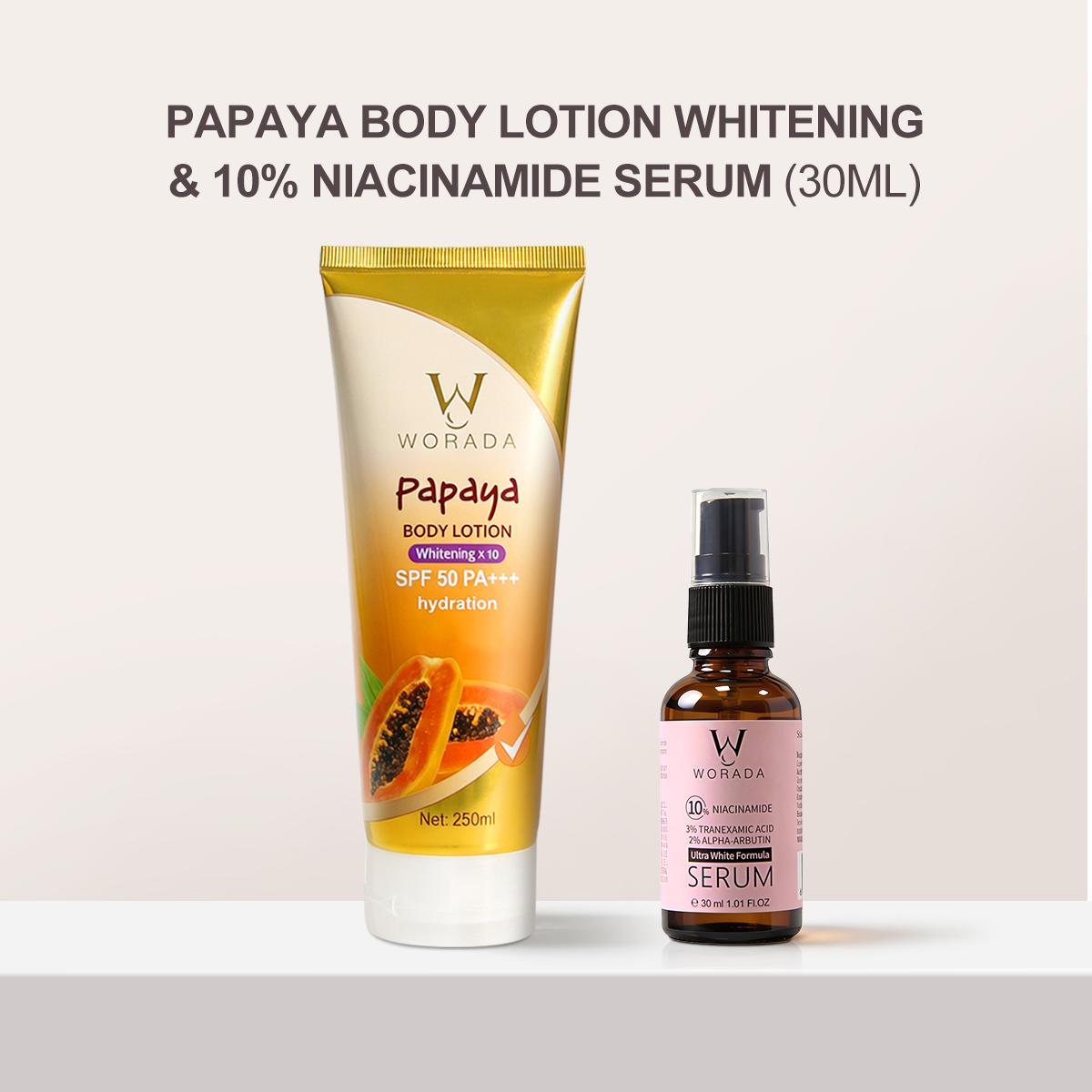 [FDA Approved] WORADA SPF50 Whitening Body Sunscreen+10% Niacinamide Serum, Moisturizes, Brightens Skin, Repairs, Lightweight Daily Lotion, Controls Oil, Reduces Acne, Blemishes & Redness, Fast Results, All Skin Types, UV Protection, Glutathione Whitening