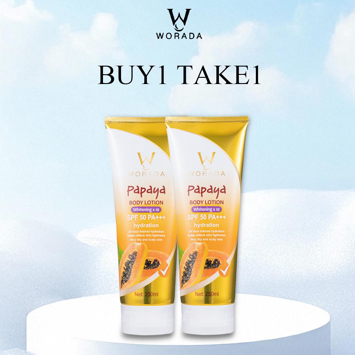 [FDA approved] BUY 1 TAKE 1 WORADA SPF60 Facial Whitening Sunscreen and SPF50 Papaya Lotion W/Gluta Acid And Papaya Extract Whitening Body Care Skin Repair Skin Care Hydrating Moisturize For All Skin Type Cream Daily Moisturizer Uv Moisture Hydrate