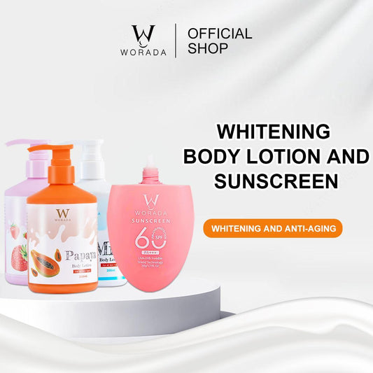 [FDA Approved] WORADA Sunscreen SPF60 PA+++ Sunblock Whitening Cream 50g And Whitening Lotion Gluta Acid Body Care Hydrating 300ml Skincare Pack Moisturizer Comfort Skin Repair Moisture Cosmetic Hyaluronic