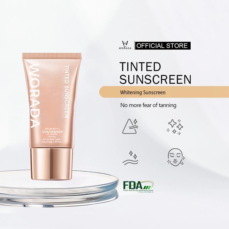 [FDA approved] Buy 1Take1 WORADA Tinted Sunscreen SPF50+++ Lightweight no white cast sun protection hydrating Vitamin E hydrating long-lasting for all skin types Gentle textureUse as a makeup primer sunscreenand gentle sunkissed Uv
