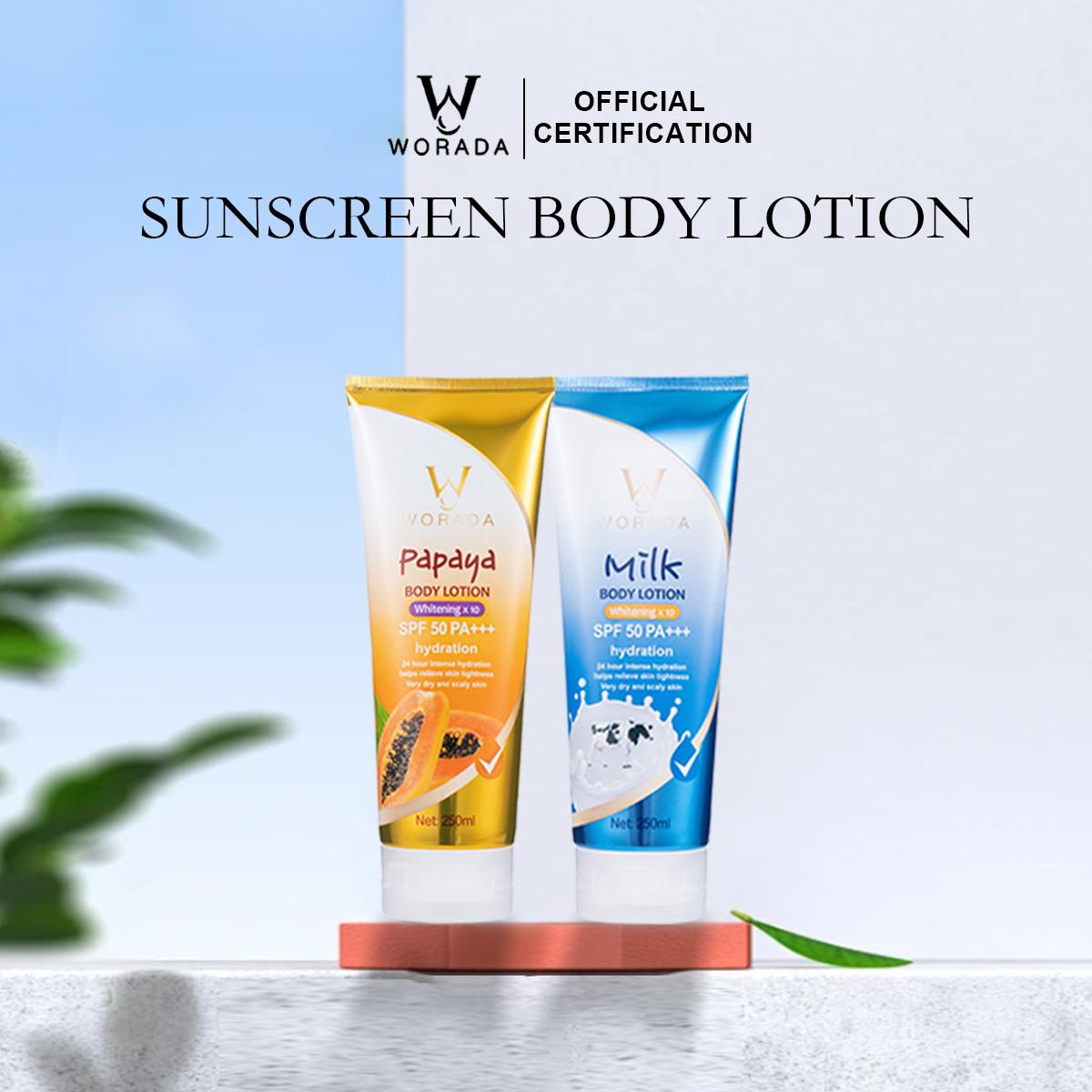 [FDA approved] BUY 1 TAKE 1 WORADA SPF60 Facial Whitening Sunscreen and SPF50 Papaya Lotion W/Gluta Acid And Papaya Extract Whitening Body Care Skin Repair Skin Care Hydrating Moisturize For All Skin Type Cream Daily Moisturizer Uv Moisture Hydrate
