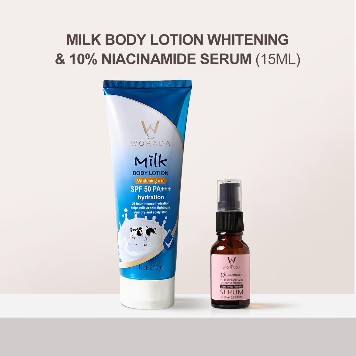 [FDA Approved] WORADA SPF50 Whitening Body Sunscreen+10% Niacinamide Serum, Moisturizes, Brightens Skin, Repairs, Lightweight Daily Lotion, Controls Oil, Reduces Acne, Blemishes & Redness, Fast Results, All Skin Types, UV Protection, Glutathione Whitening
