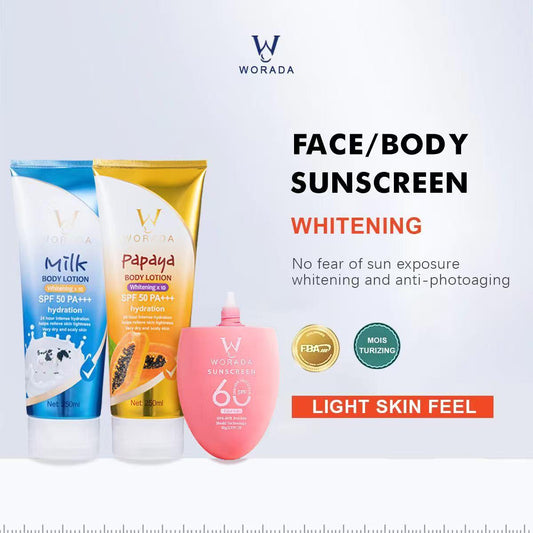 [FDA approved] BUY 1 TAKE 1 WORADA SPF60 Facial Whitening Sunscreen and SPF50 Papaya Lotion W/Gluta Acid And Papaya Extract Whitening Body Care Skin Repair Skin Care Hydrating Moisturize For All Skin Type Cream Daily Moisturizer Uv Moisture Hydrate