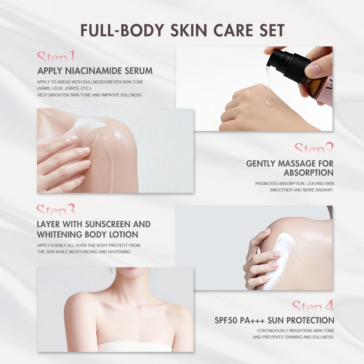 [FDA Approved] WORADA SPF50 Whitening Body Sunscreen+10% Niacinamide Serum, Moisturizes, Brightens Skin, Repairs, Lightweight Daily Lotion, Controls Oil, Reduces Acne, Blemishes & Redness, Fast Results, All Skin Types, UV Protection, Glutathione Whitening