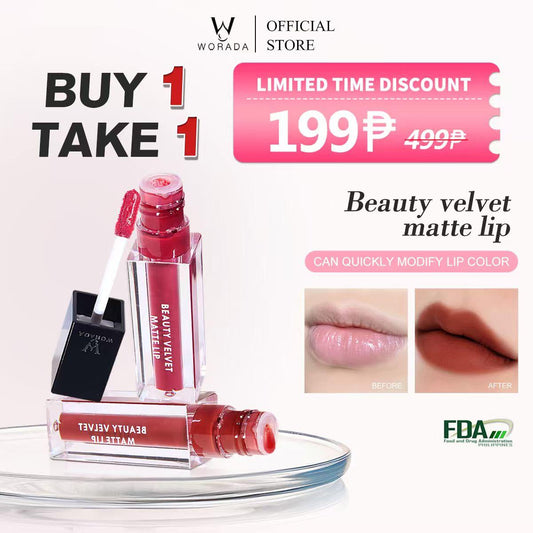 [FDA Approved] Buy 1 take 1 Worada Beauty Velvet Lip Matte WaterproofLong Lasring Smudge Proof Matte 3 Color Limited editionCosmetic Lipgloss Lipstick Makeup Lip Care Glossy grwm liptint happy skin jelly water tint