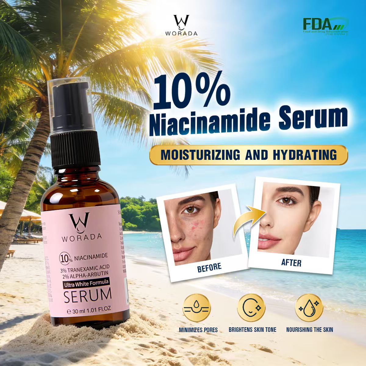 【FDA Approval】WORADA 10% Niacinamide Brightening Serum
