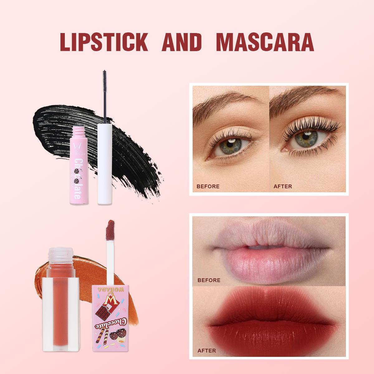 [FDA Approved] WORADA 4 in 1 Chocolate makeup set [eyeshadow 11g mascara 5ml lip gloss 4ml blush 5g] Flawless Makeup Cosmetic Suitable for all skin types mascara pallete make up face blush Eyeshadow lip gloss make up pallete lips  plant