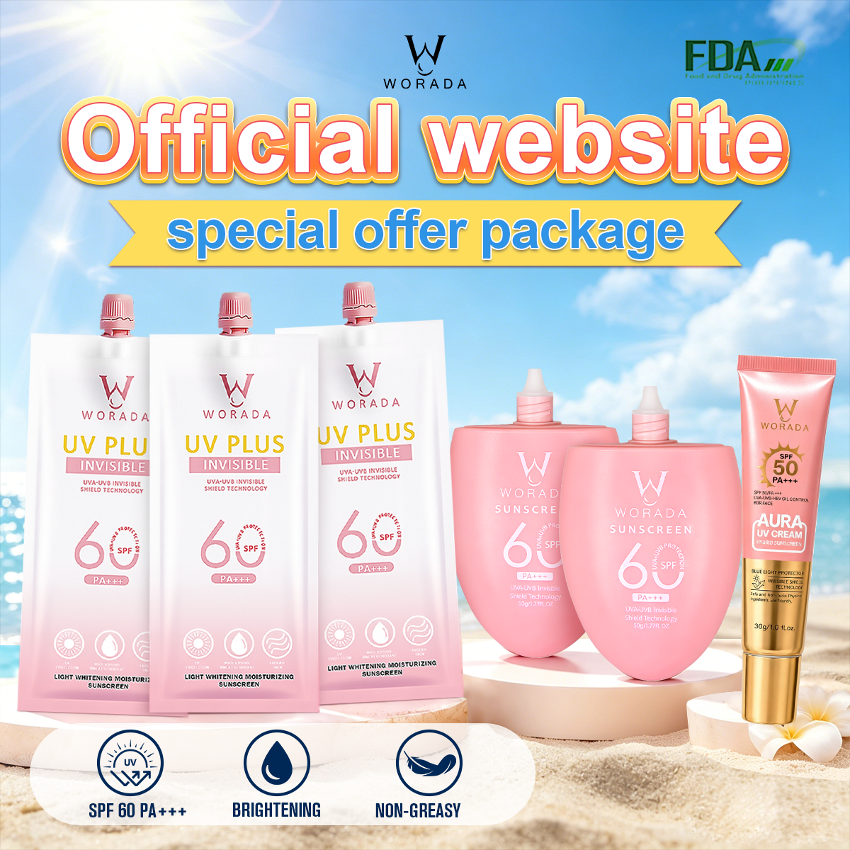 [FDA Approved] Buy 1 Take 1 WORADA New Upgraded Portable SPF60 UV Plus Face Sunscreen 3in1, Outdoor High Protection Sunblock, Whitening Moisture Lock, Long-lasting Waterproof, Easy to Carry for Commuting Travel, Hydrating Brightening Daily Face Protection