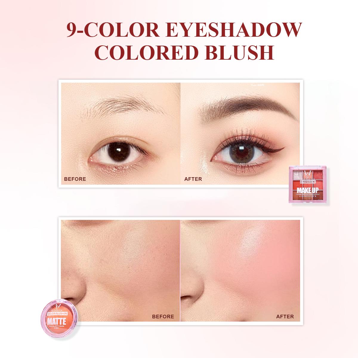 [FDA Approved] WORADA 4-piece makeup set high-color eyeshadow, matte lipstick, soft blush, fine shimmer highlighter Cosmetic