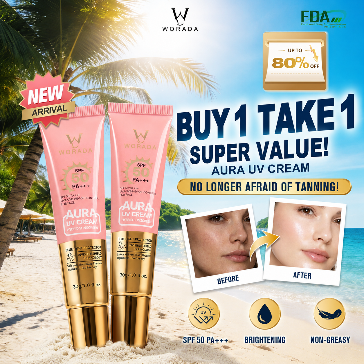 [FDA Approved] Buy 1 Take 1 WORADA Pink Tinted Sunscreen SPF 50+++