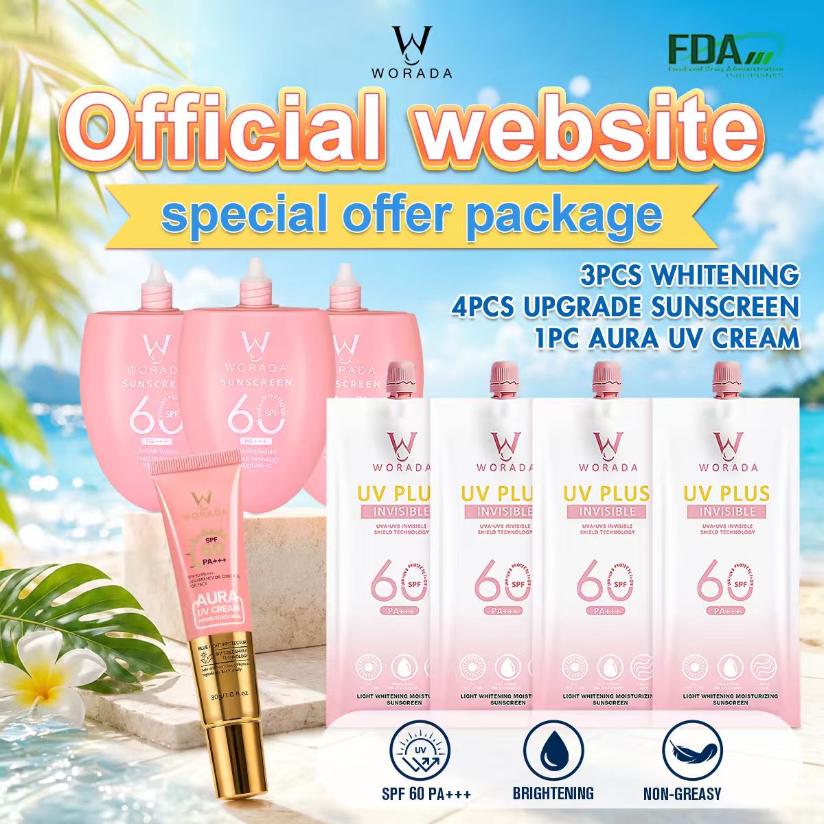 [FDA Approved] Buy 1 Take 1 WORADA New Upgraded Portable SPF60 UV Plus Face Sunscreen 3in1, Outdoor High Protection Sunblock, Whitening Moisture Lock, Long-lasting Waterproof, Easy to Carry for Commuting Travel, Hydrating Brightening Daily Face Protection