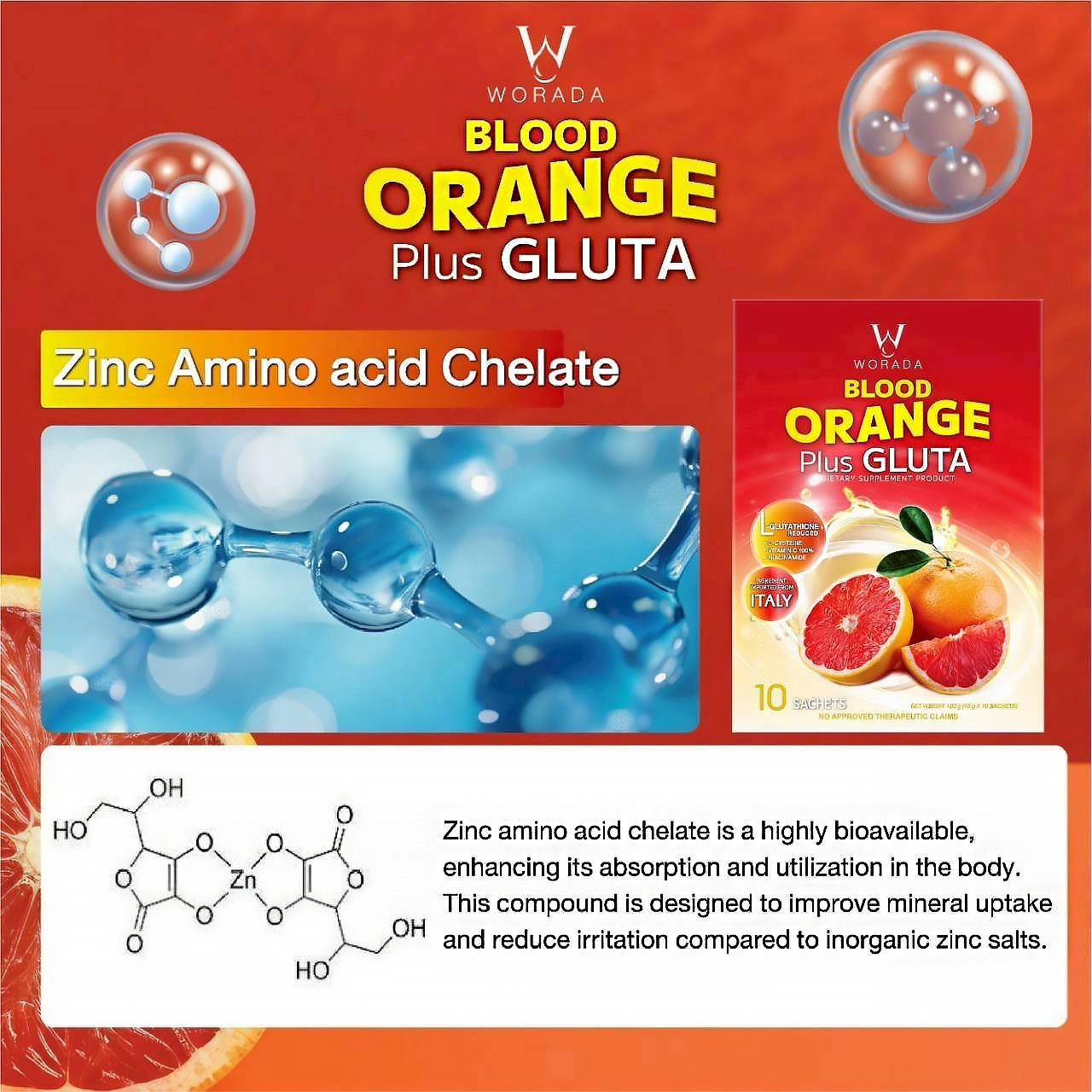 WORADA ITALY Imported Blood Orange Plus Gluta Glutathione Whitening Supplement Reveal Radiant Bright & Clear Skin from Within Premium Blood Orange Extract + Anti-Aging Detox & Inner Beauty Formula Dietary Italy Ingredients for Inner Beauty Formula Edible