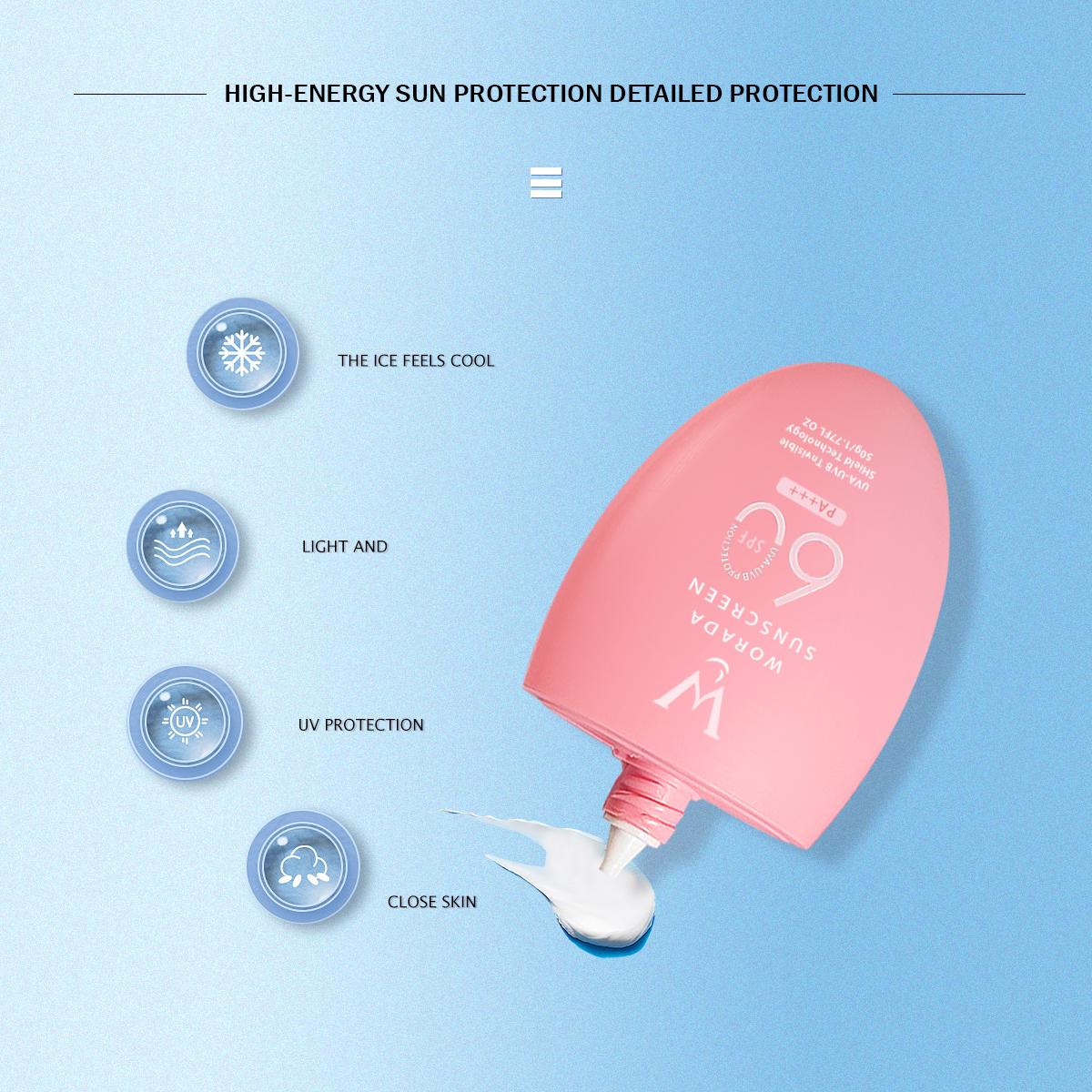 Worada SPF60+++ Sunscreen Sunblock Whitening Cream - Waterproof Long Lasting Face Body Skin 50ml All Skin Types SPF60 3IN1 Sun Protection Moisturizer Make-Up Primer - Hydrate, Moisture