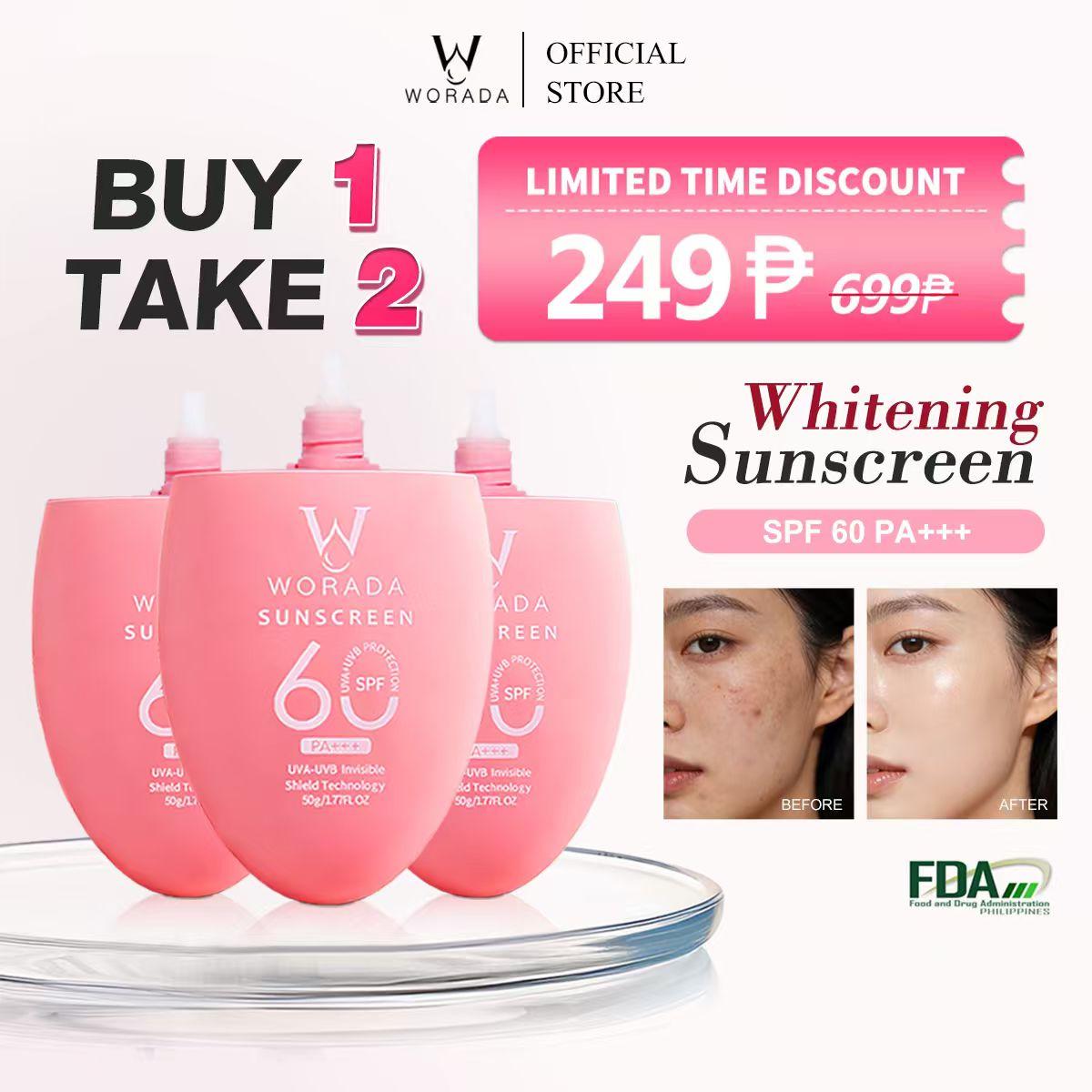 Worada FDA Approved Buy 1 Take 2 SPF60 Sunscreen Protection Make-Up Primer for All Skin Types Hydrate Brightening Skin Repair Moisture Moisturizer