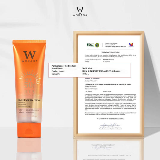 [FDA Approved] BUY 1 TAKE 1 WORADA HYA SUN BODY CREAM SPF50 Easy makeup Make skin white and bright soft and smooth WATERPOOF SUNSCREEN LOTION 100ML FOR All Skin Types Body Care Hydrating Waterproof Uv Pack Cosmetic Comfort Moisturizer Moisture Sunblock