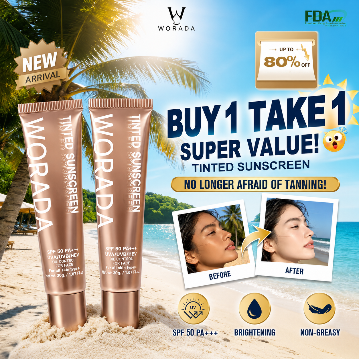 [FDA Approved] WORADA Tinted Sunscreen SPF50+++