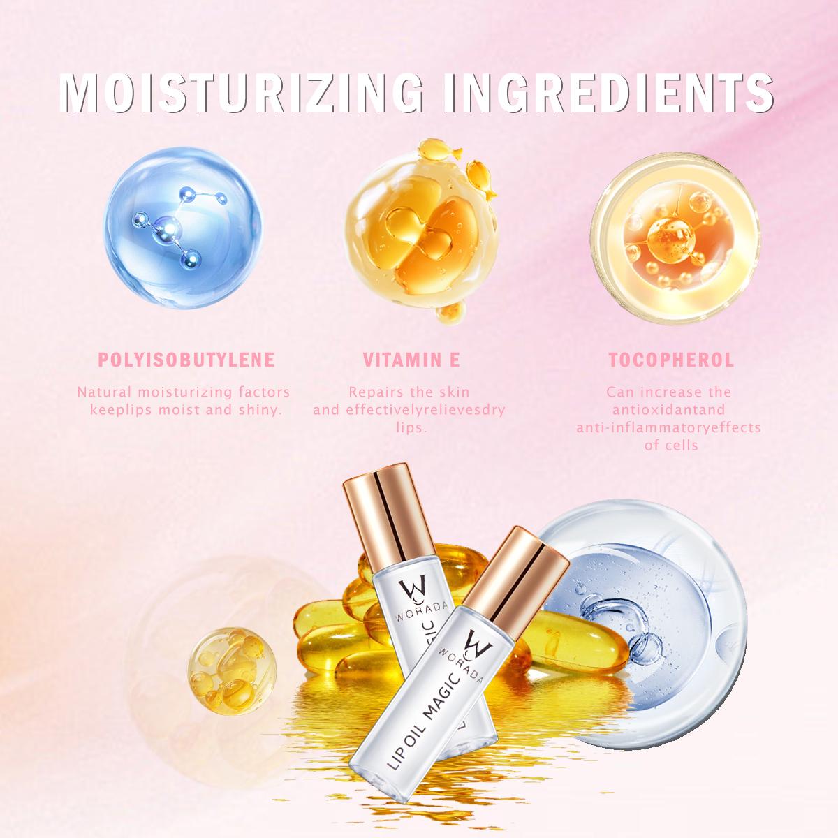 [FDA Approved] WORADA Magic change color Lip Oil Long Lasting Smooth Lightweight Moisturizing Shine Shimmer Plumping Tint Care 8.5ml Cosmetic Gloss Lipgloss Glossy Lipstick Lip Care Makeup Moisturizer Hydrate Matte Moisture Pack kay gandaserum lips Brush