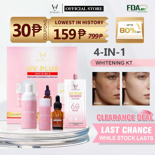 [FDA Approved]WORADA Whitening Rejuvenating Set UVPlus Brightening Repairing Suitable For All Skin Type VitaminC foam cleanser/Vitamin C toner/Hyaluronic acid essence/SPF60 sunscreen Skin Repair Moisturizer Kit Soothing Cleansing Hydrating Moisture