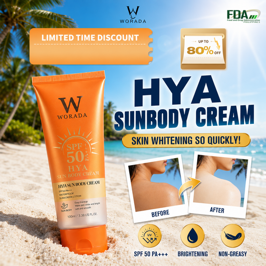 [FDA Approved] WORADA HYA Whitening Sunscreen Lotion SPF50 Body Lotion 100ml, suitable for all skin types, super whitening, waterproof and moisturizing, suitable for daily body care, leaving skin bright and smooth, perfect for outdoor activities.