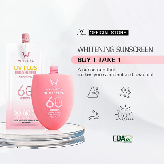 [FDA Approved] BUY 1 TAKE 1 WORADA SPF60 UV Plus Face 3in1 Whitening SunscreenNewUpgraded Portable LongLasting Sunblock Cream Waterproof Face All Skin Types  Pack Repair Moisture Comfort Facial Skincare Brightening Hydrating Moisturizer Soothing Radiant