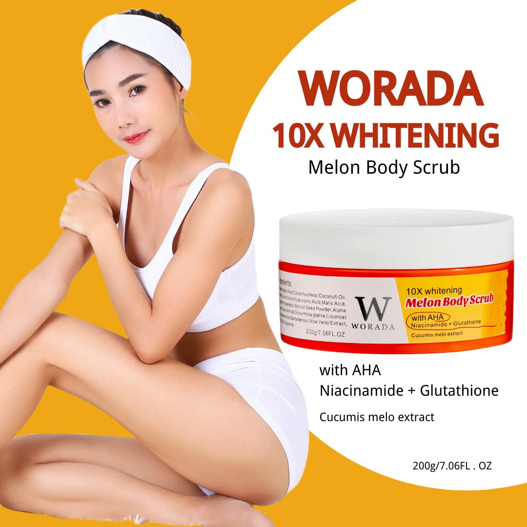 WORADA 10X Whitening Bleaching Whipped Melon Body Scrub 200g Exfoliating Gel Whitening Skin Cleaning Bath For All Skin Type (Niacinamide + Glutahione Cucumis melo extract) Body Care Skin Repair Skin Care Hydrating Moisturize Moisturizer Moisture Cleanser