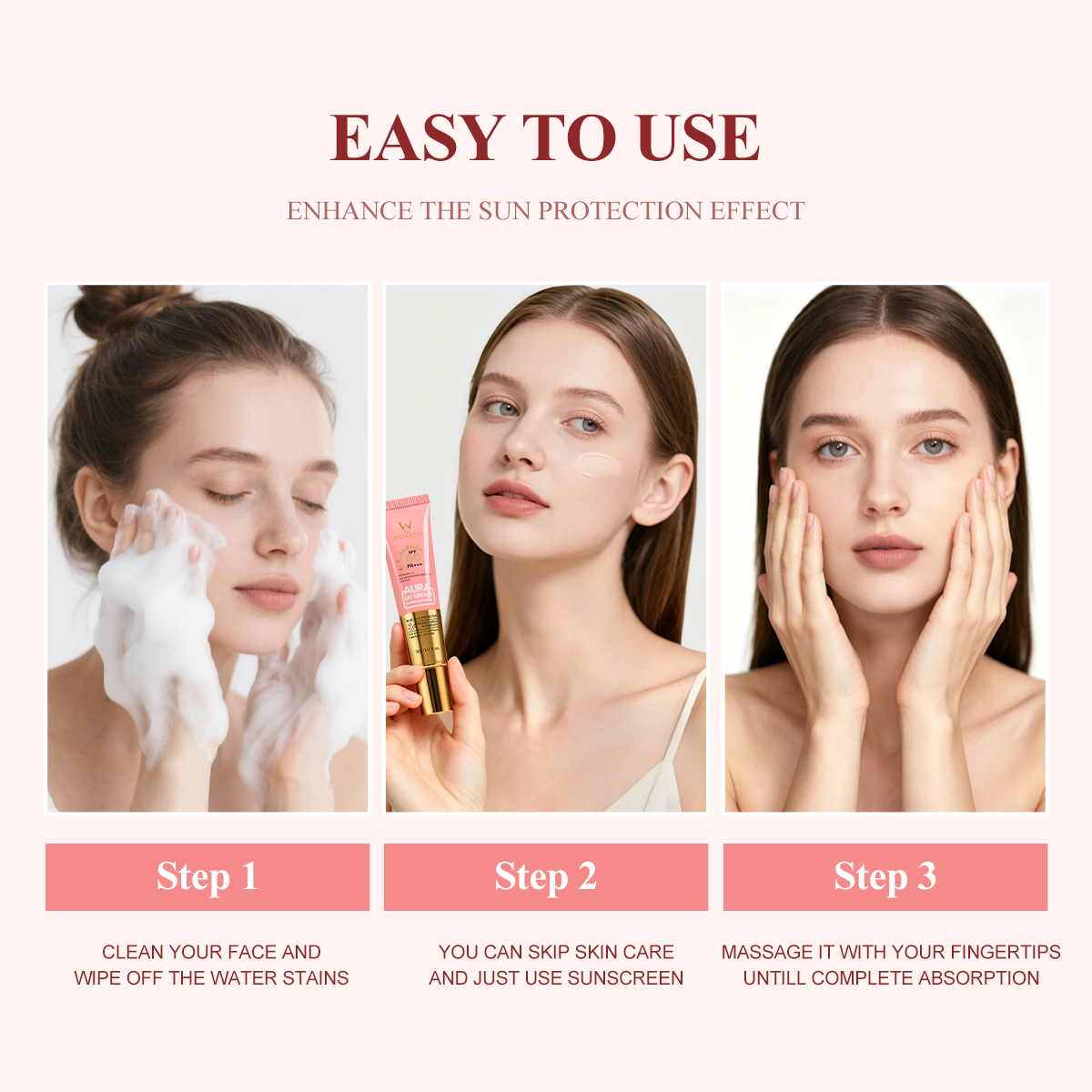 [FDA Approved] Buy 1 Take 1 WORADA Pink Tinted Sunscreen SPF 50+++Oil control water proof Lightweight & Non-Sticky, tinted sunscreen Fast Absorbing, Moisturizing UV Protection, Natural Tone-Up Effect, Skin-Friendly Daily Sunscreen Facial Hydrate Moisture
