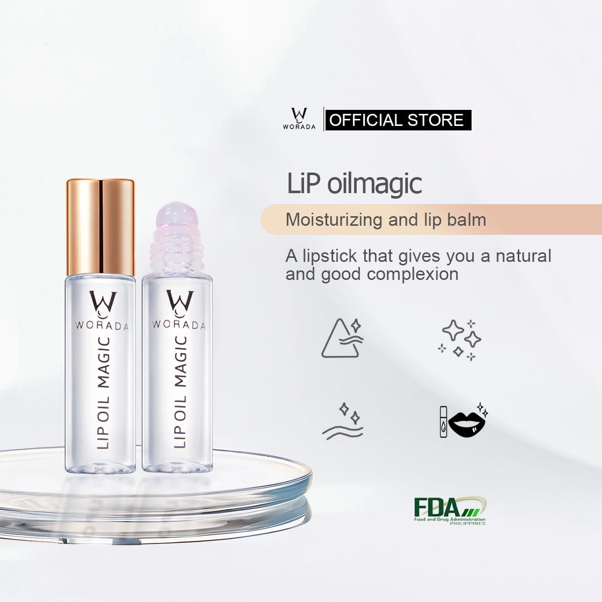 [FDA Approved] WORADA Magic change color Lip Oil Long Lasting Smooth Lightweight Moisturizing Shine Shimmer Plumping Tint Care 8.5ml Cosmetic Gloss Lipgloss Glossy Lipstick Lip Care Makeup Moisturizer Hydrate Matte Moisture Pack kay gandaserum lips Brush