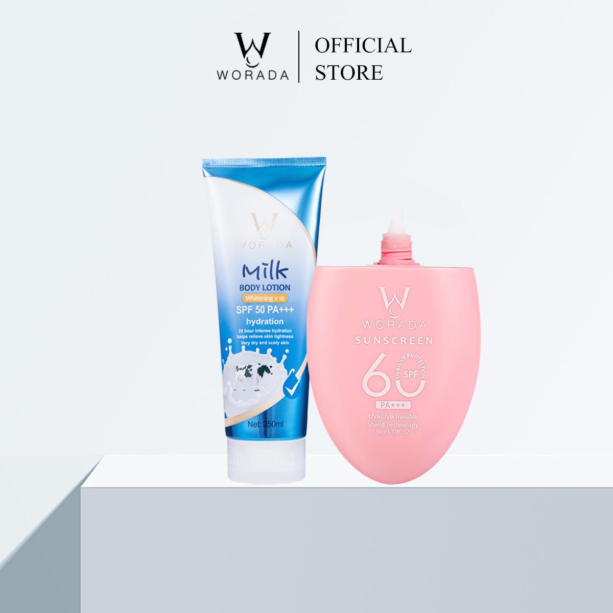 [FDA Approved] WORADA Sunscreen SPF60 PA+++ Sunblock Whitening Cream And Whitening Lotion Gluta Acid  X10 SPF 50 PA+++ Body Care Hydrating Pack Uv Skincare Comfort Moisturizer Moisture Skin Repair Cosmetic