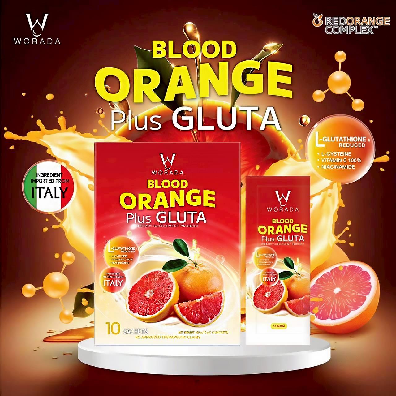 WORADA ITALY Imported Blood Orange Plus Gluta Glutathione Whitening Supplement Reveal Radiant Bright & Clear Skin from Within Premium Blood Orange Extract + Anti-Aging Detox & Inner Beauty Formula Dietary Italy Ingredients for Inner Beauty Formula Edible