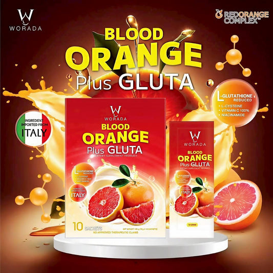 WORADA ITALY Imported Blood Orange Plus Gluta Glutathione Whitening Supplement Reveal Radiant Bright & Clear Skin from Within Premium Blood Orange Extract + Anti-Aging Detox & Inner Beauty Formula Dietary Italy Ingredients for Inner Beauty Formula Edible