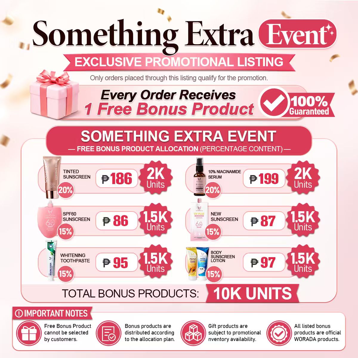 [Something Extra] WORADA SPF60 Sunscreen | 3 Pcs + Free Bonus Product | Lightweight Long-Lasting UV Protection | Portable Facial Sunscreen Easy Reapplication SPF60 PA+++