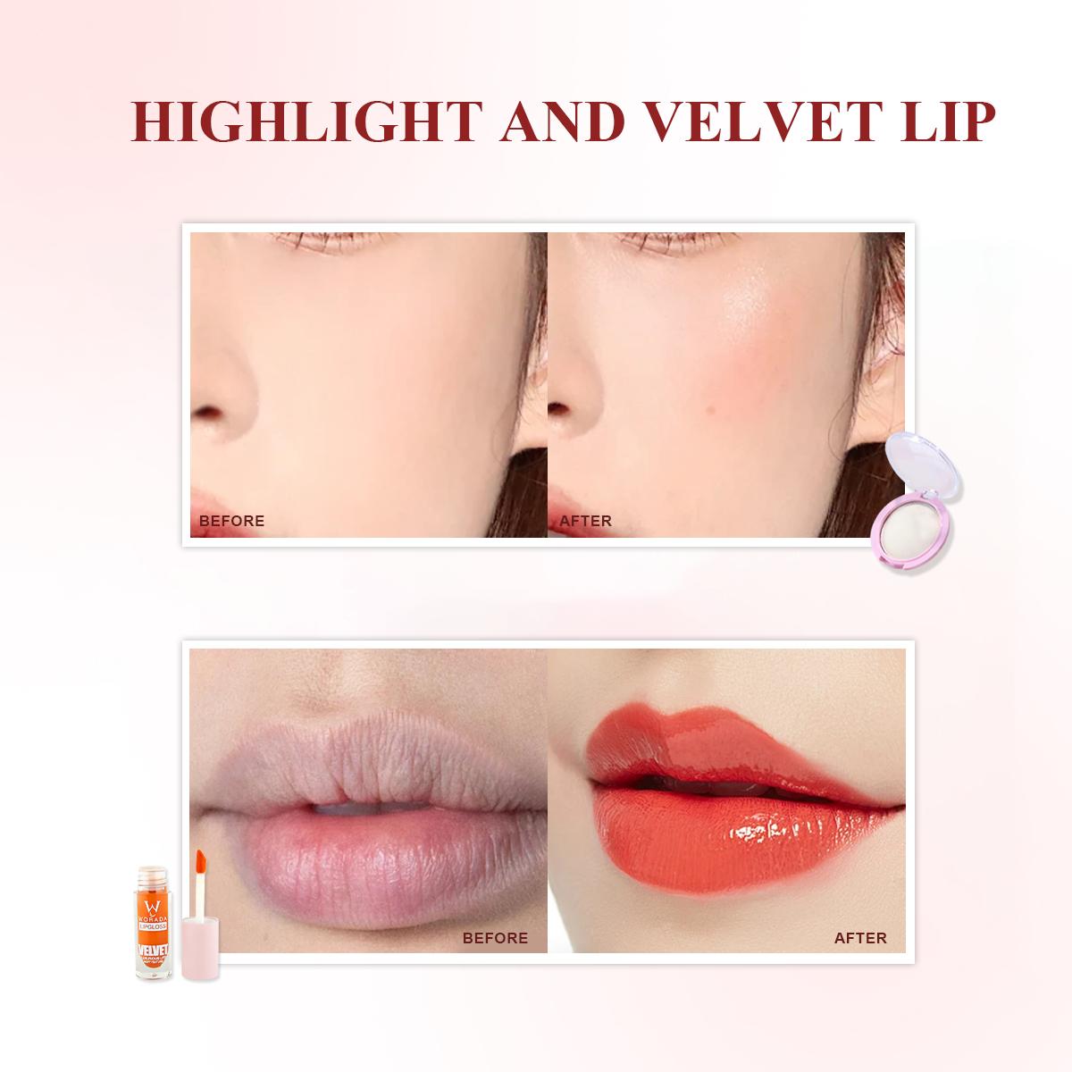 [FDA Approved] WORADA 4-piece makeup set high-color eyeshadow, matte lipstick, soft blush, fine shimmer highlighter Cosmetic