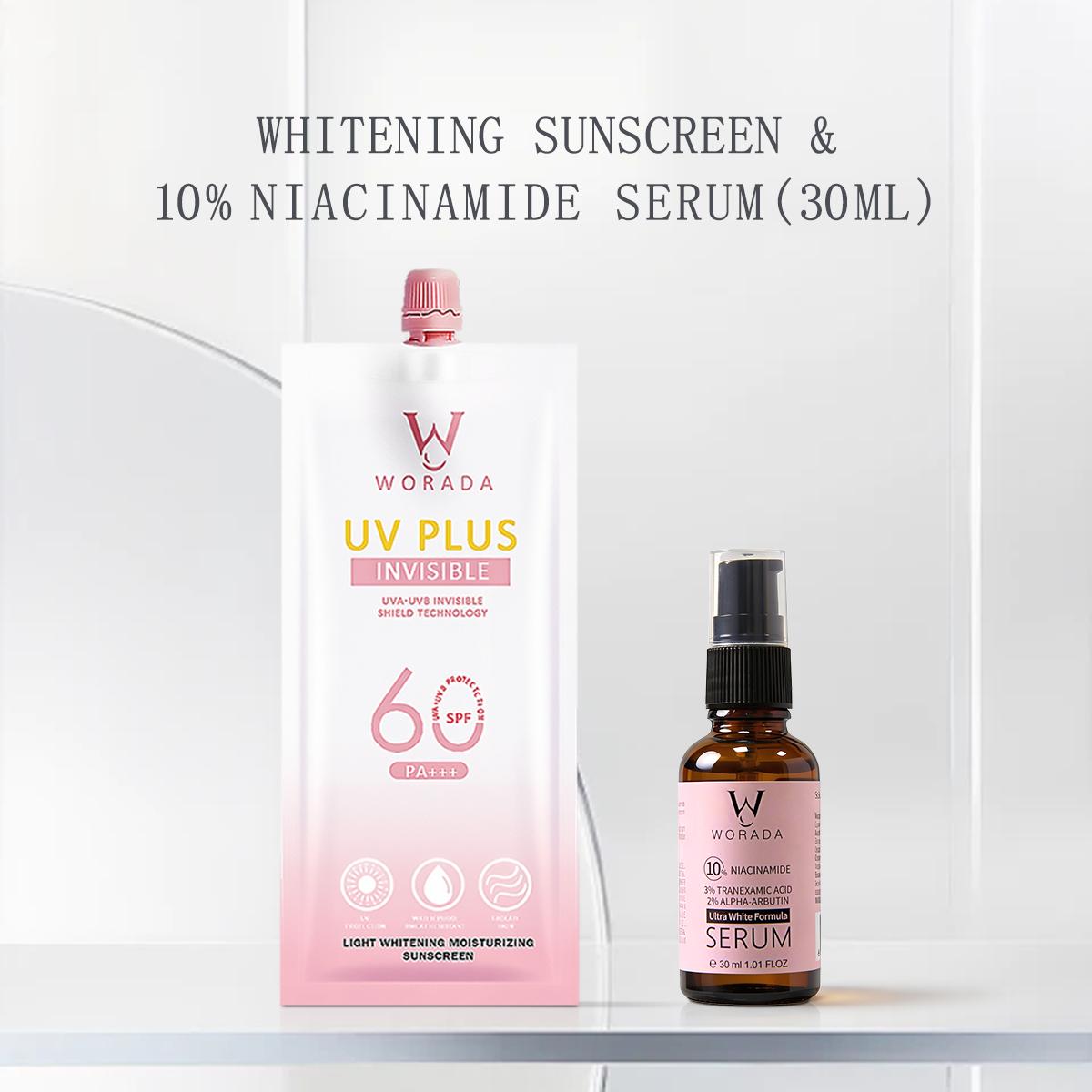 [FDA Approved] WORADA 10% Niacinamide Brightening Revive Serum + SPF60 Sunscreen, Sun Serum Heart Evangelista, Barrier Care Luxury, Whitening Essence for Acne Marks & Dark Spots, Deep Hydration, Redness Relief, Barrier Repair, Waterproof, Travel-Friendly
