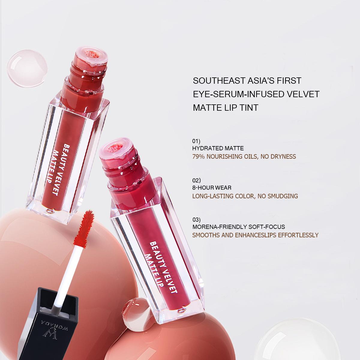 Worada Beauty Velvet Lip Matte Waterproof Long Lasting Smudge Proof Matte 3 Color Limited Edition Cosmetic Lipgloss Lipstick Makeup Lip Care Glossy Grwm Liptint Happy Skin Jelly