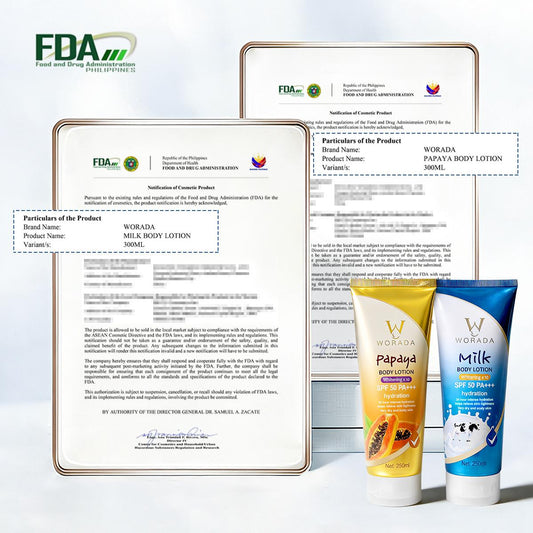 [FDA Approved] Buy 1 Get 1 Free WORADA SPF50 Whitening Body Sunscreen Moisturizes, brightens skin tone, repairs skin, lightweight daily body lotion, suitable for all skin types, outdoor sun protection, UV protection, added glutathione whitening ingredient