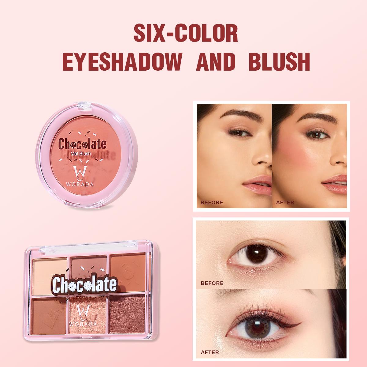 [FDA Approved] WORADA 4 in 1 Chocolate makeup set [eyeshadow 11g mascara 5ml lip gloss 4ml blush 5g] Flawless Makeup Cosmetic Suitable for all skin types mascara pallete make up face blush Eyeshadow lip gloss make up pallete lips  plant
