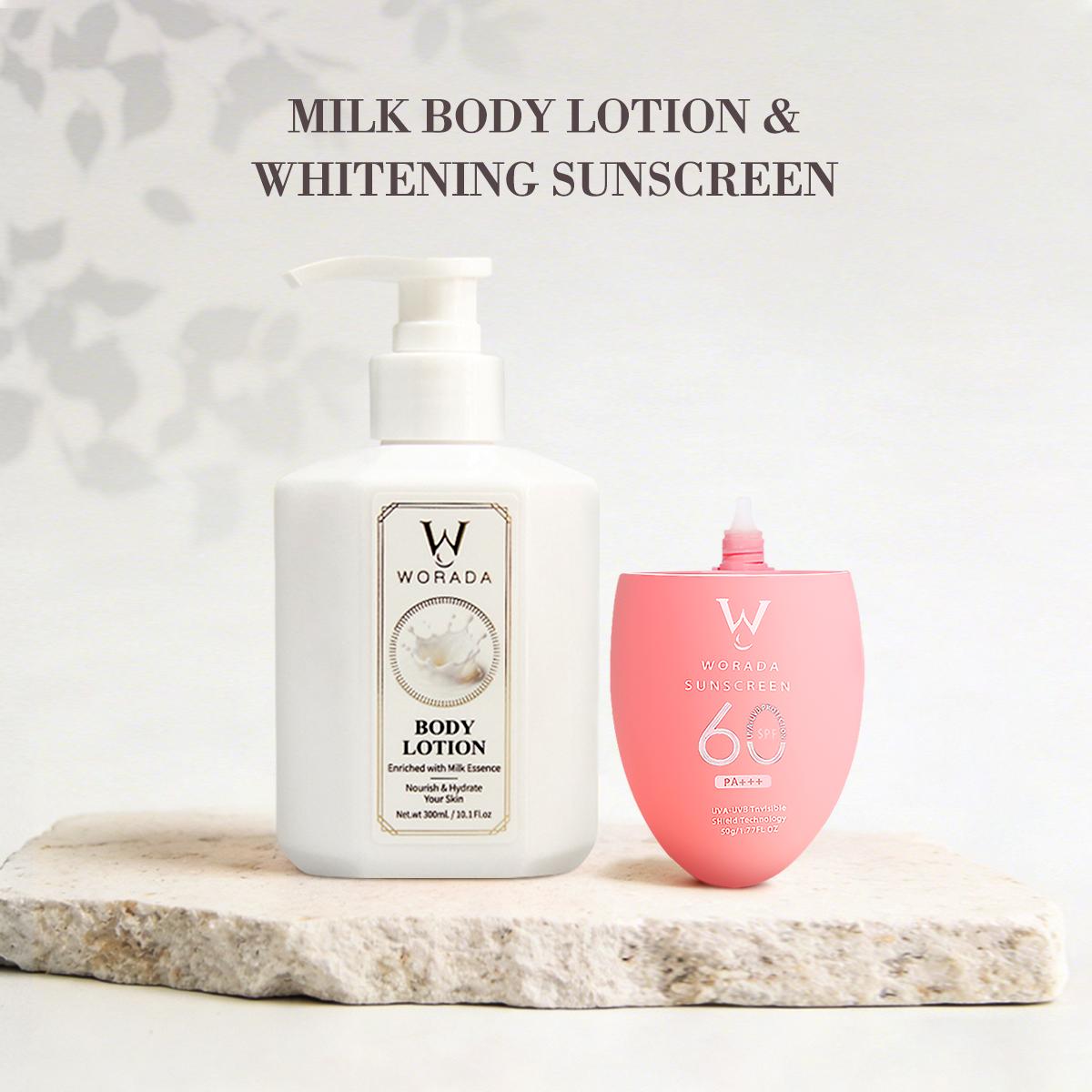 [FDA Approved] BUY 1 TAKE 1 WORADA SPF60 Sunscreen Sunblock + Papaya Whitening Lotion | Waterproof UV Protection | Brightening & Skin Repair | Deep Hydration Moisturizer | Body Care Combo | All Skin Types | Daily Use Glow Skin