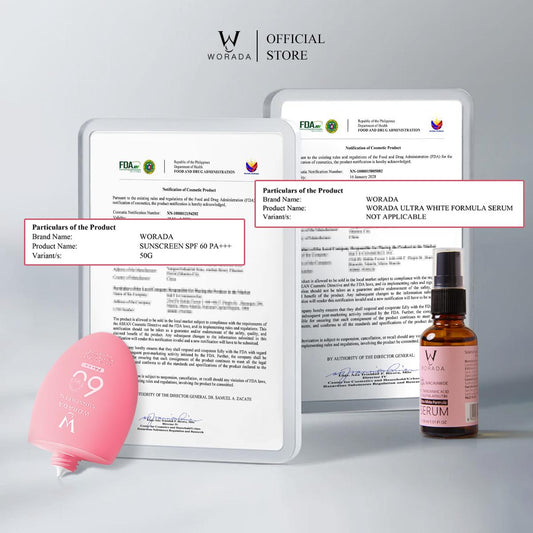 [FDA Approved] WORADA Niacinamide Serum 10% + SPF60 Sunscreen Set | Anti Acne Brightening Oil Control + Whitening Sunblock Waterproof Long Lasting UV Protection Hydrating Moisturizer Primer All Skin Types COD Buy 1 Take 1