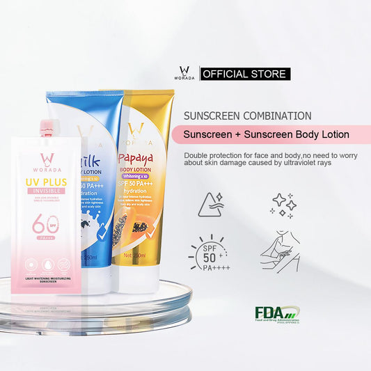 [FDA Approved] WORADA Whitening  Lotion And SPF60++ Sunscreen Sunblock Whitening Cream For All Type Body Care Comfort Cosmetic Skincare Skin Repair Facial Uv