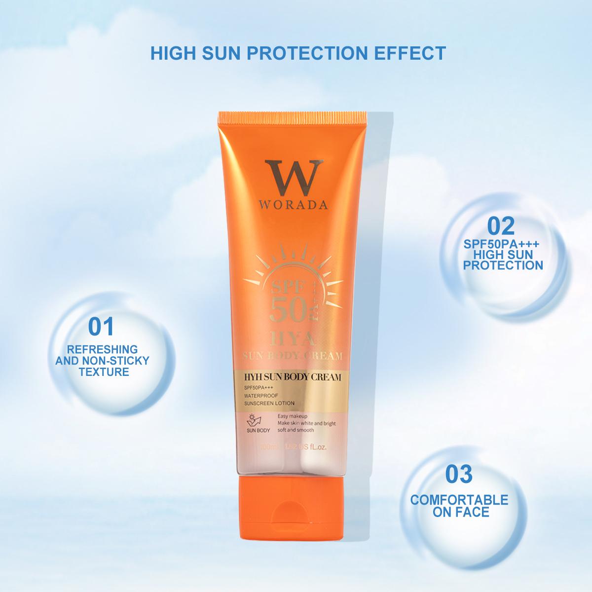 [FDA Approved] WORADA HYA  Whitening Suncreen SPF50 Body Cream 100ml for all skin type Waterproof sun protection lotion Moisture Hydrating Cosmetic Uv Daily body care Moisturizer Pack Bright Smooth Sunscreen
